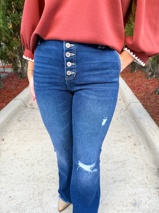 The Lauren Button Flare Denim