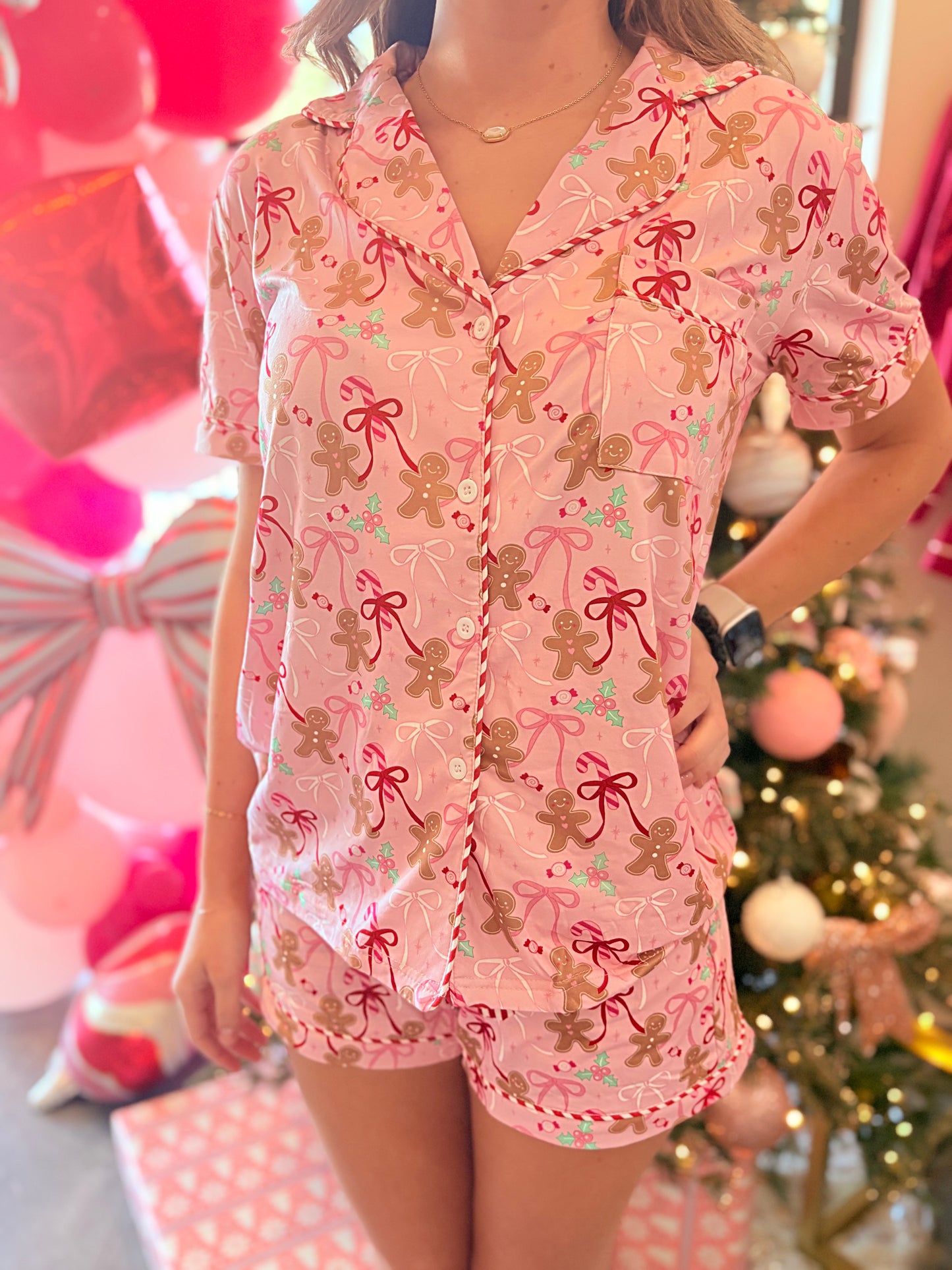 Gingerbread Bow Pajama Set