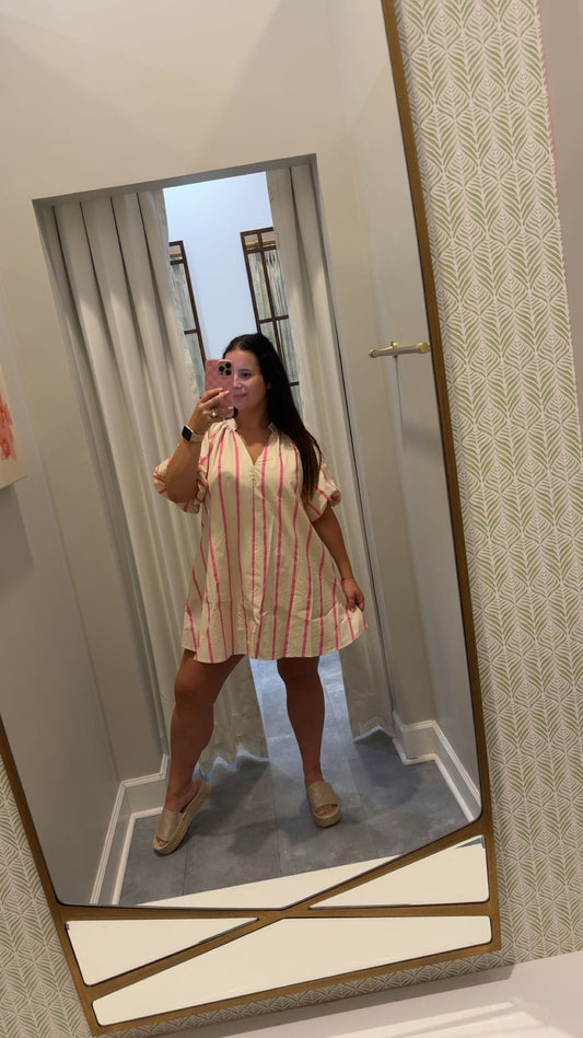 Pink Palm Stripe Dress