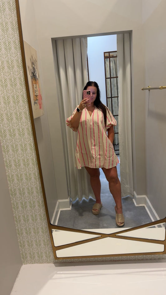 Pink Palm Stripe Dress