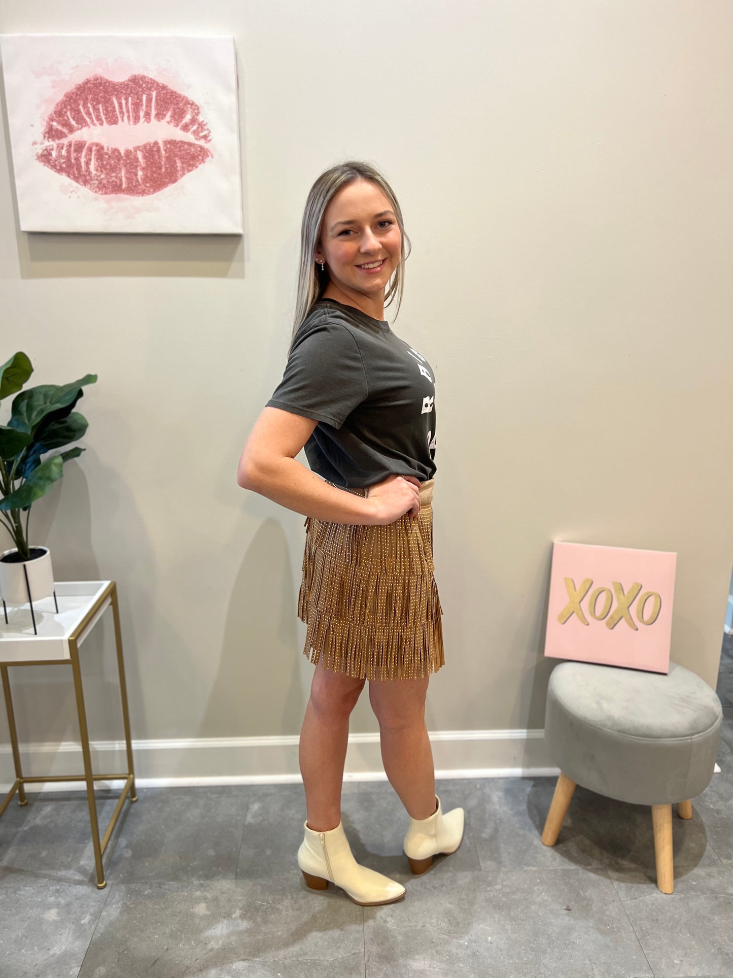 Blue B Leather Studded Fringe Skirt