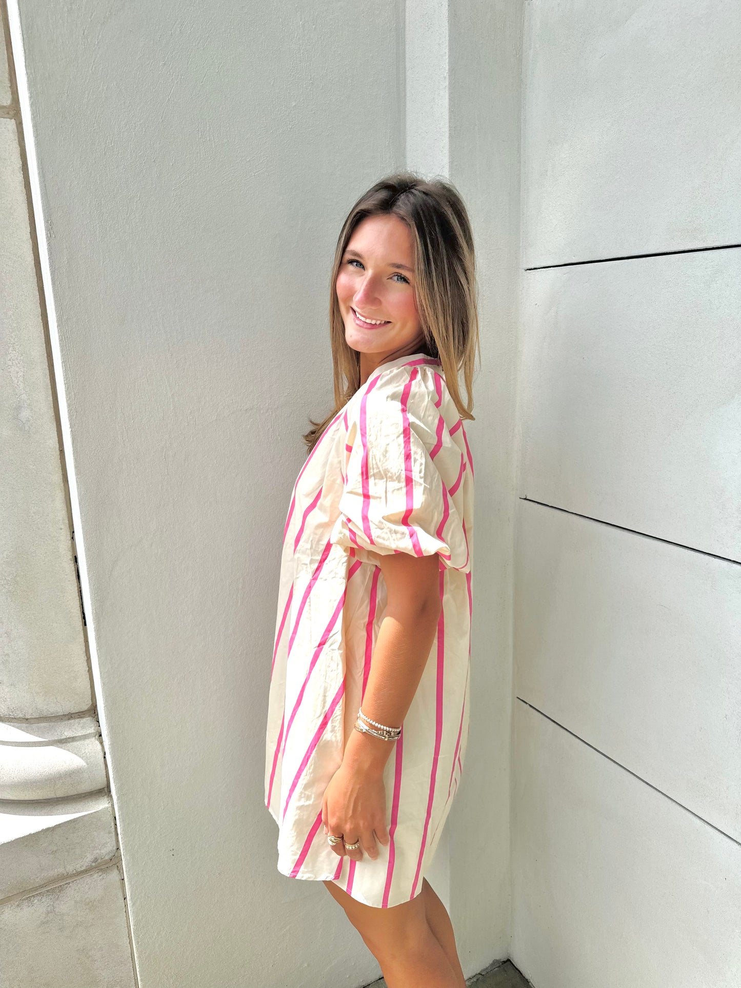 Pink Palm Stripe Dress