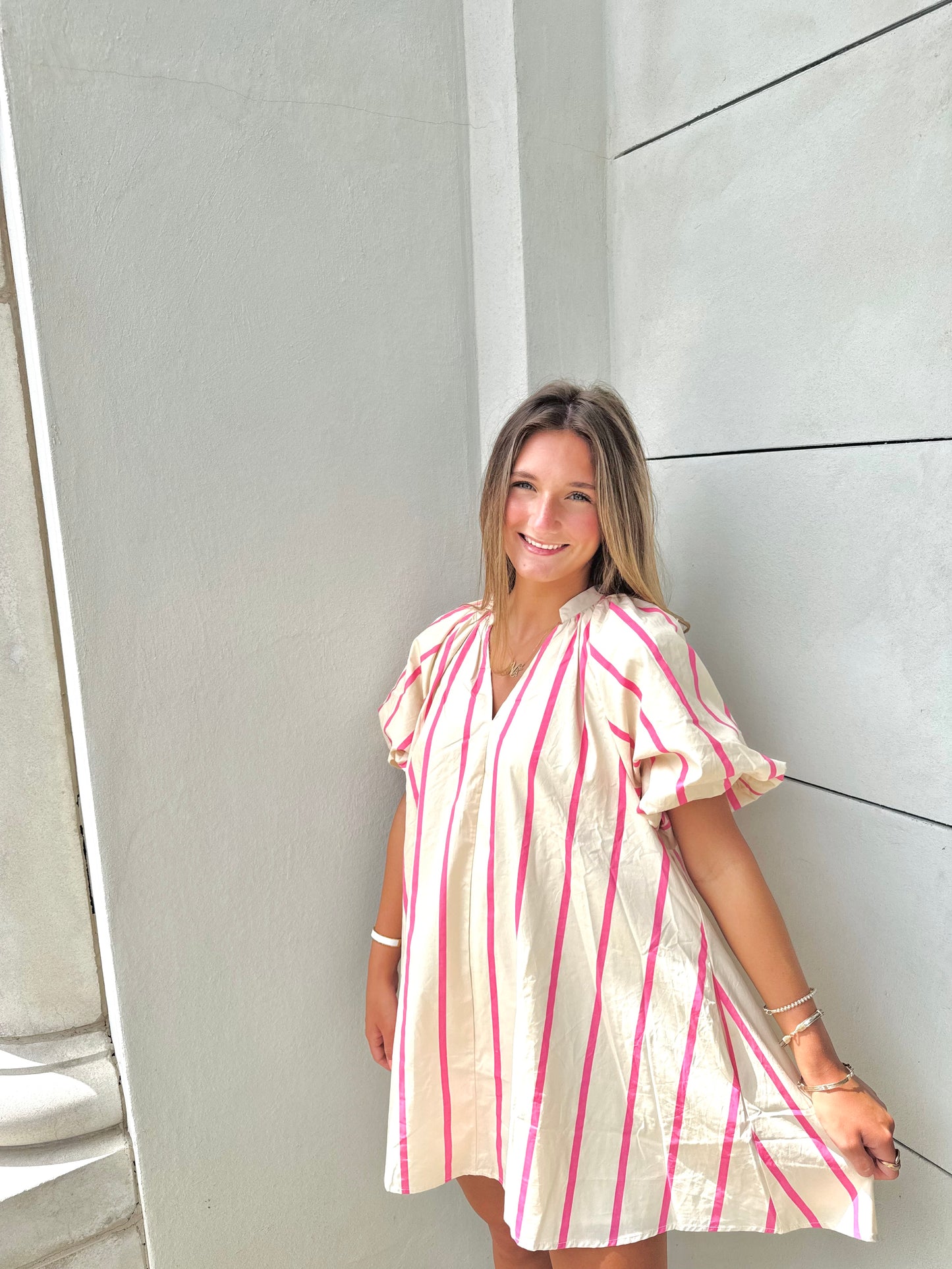 Pink Palm Stripe Dress