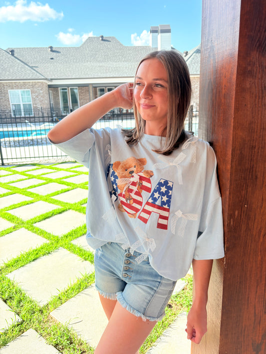 Hugging on the USA Tee