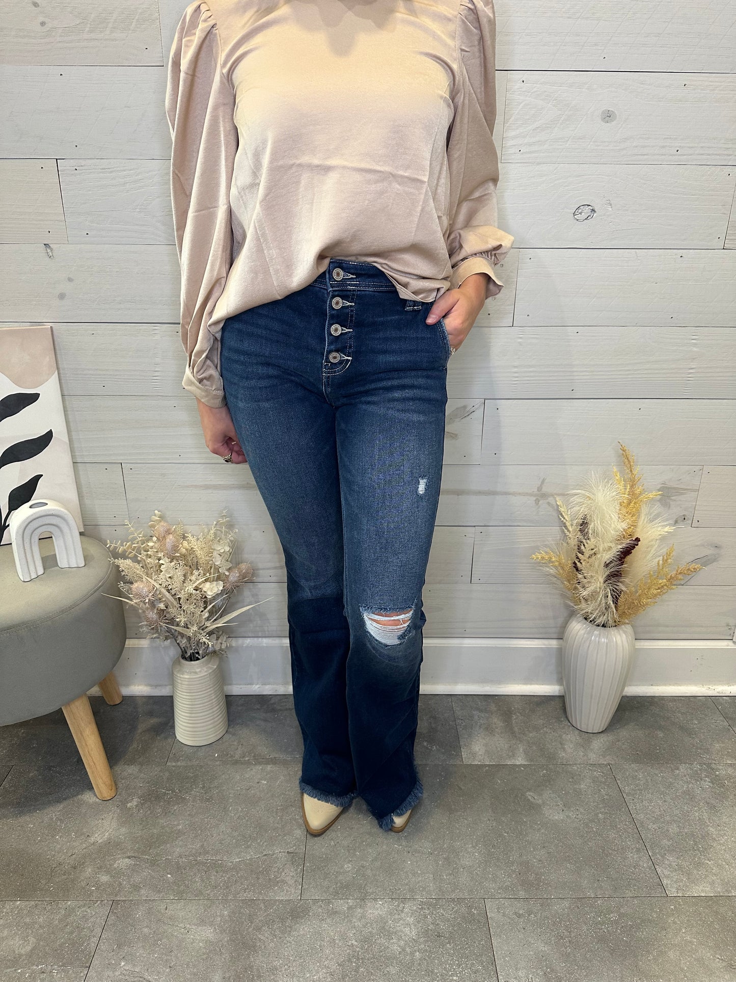 The Lauren Button Flare Denim