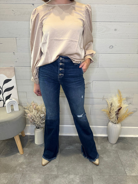 The Lauren Button Flare Denim