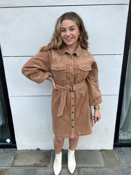 Camel Corduroy Dress